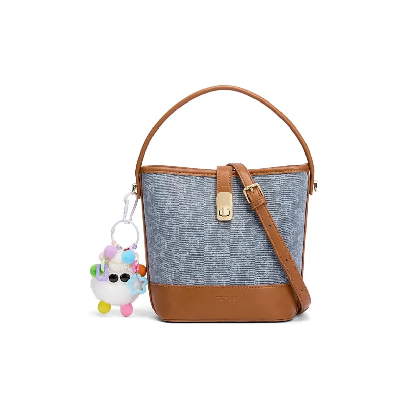 ST&SAT Fabric, Synthetic Leather Shoulder Bag, Crossbody Bag, Portable Small Bag Women's Denim Blue/light Blue-8