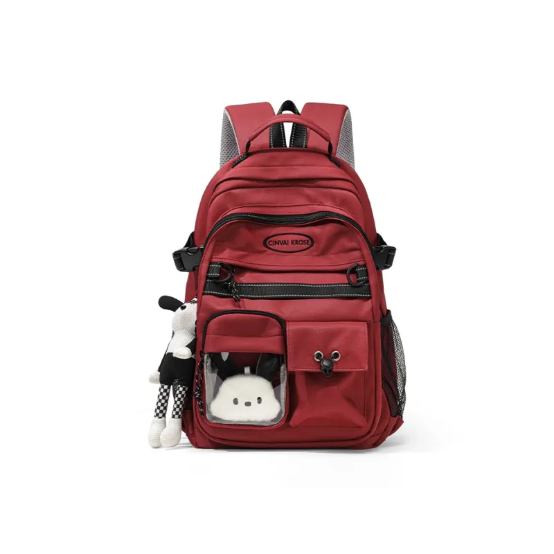 CinvaiKrose Fabric Backpack Short Trip Travel Bag Tubas Women's Ecru/Red-6