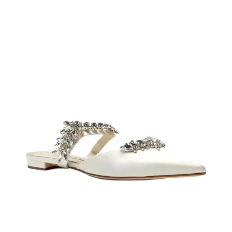 MANOLO BLAHNIK Slip Resistant Closed Toe Slippers Women's White-2