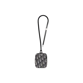DIOR Printed Vertical Necklace Pouch Coin Purse Clutch Unisex Beige/Black