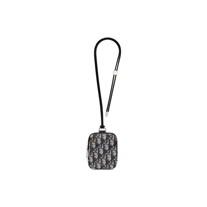 DIOR Printed Vertical Necklace Pouch Coin Purse Clutch Unisex Beige/Black-0