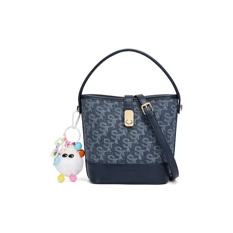 ST&SAT Fabric, Synthetic Leather Shoulder Bag, Crossbody Bag, Portable Small Bag Women's Denim Blue/light Blue-2
