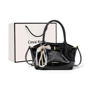 CinvaiKrose Synthetic Leather Basket Bag, Shoulder Bag, Crossbody Bag, Handbag Trumpets Women's Ecru/Black