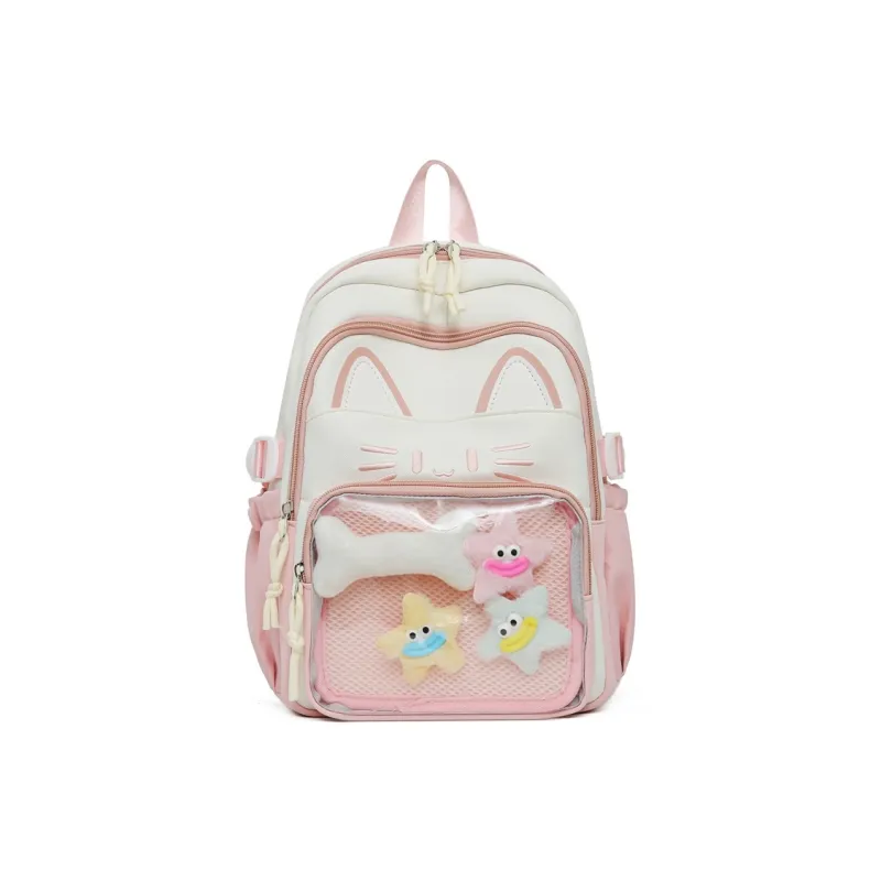 Meow In The Grass Nylon Backpack Regular Women's Blue/Khaki/Red/Pink/Black-18