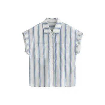 Initial language Shirts Women's White Base Blue Stripes