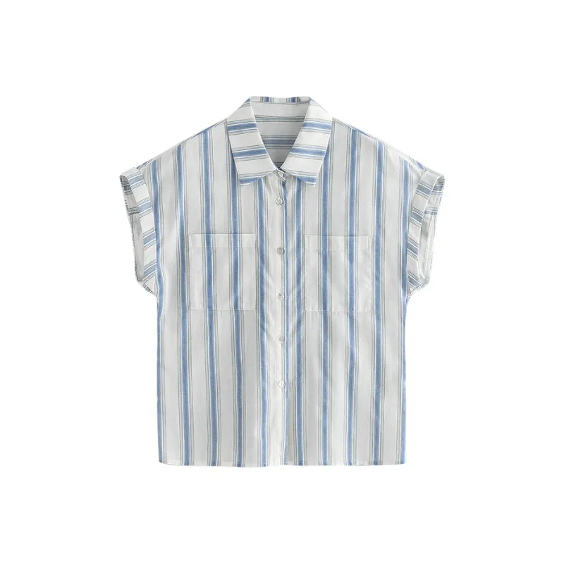 Initial language Shirts Women's White Base Blue Stripes-0