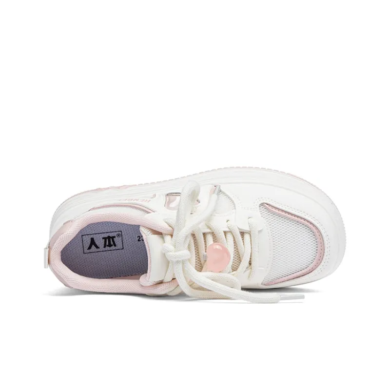 RENBEN Anti Slip Wear Resistant Low Top Skateboard Shoes Women's Pink White-3
