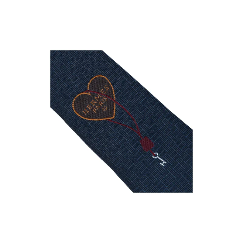 HERMES The Key To Happiness Silk Ties Men's Dark Blue-2
