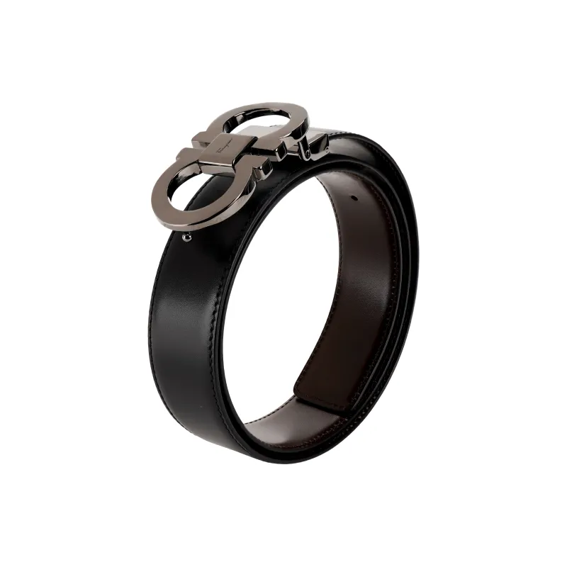 FERRAGAMO Reversible And Adjustable Gancini Belt Black/Auburn-2