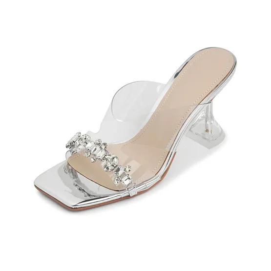 JIUXINGDAO Antibacterial Slide Slippers Women's Silver-0