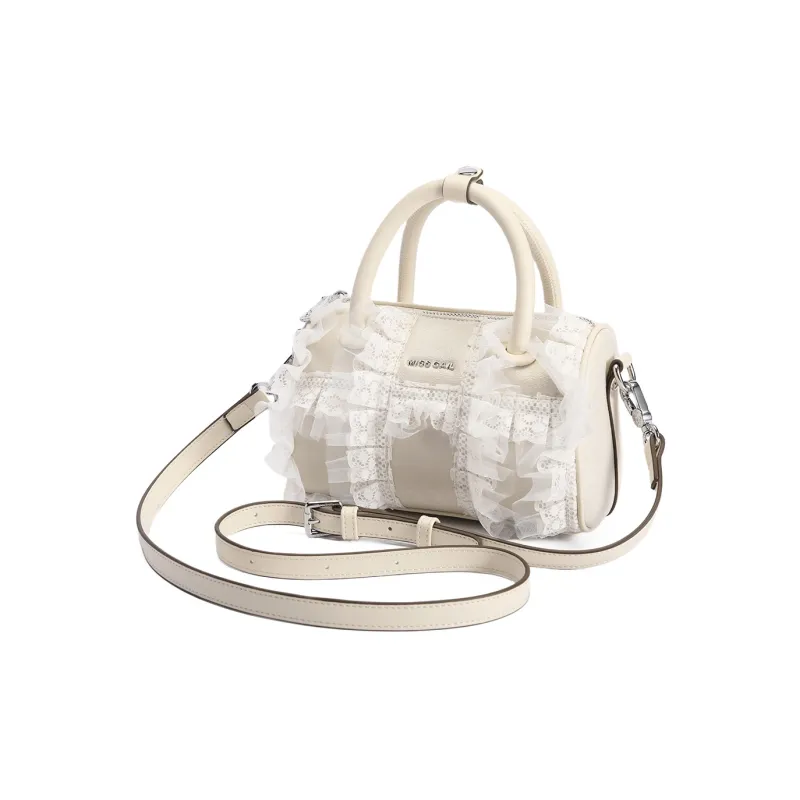 MISS GAIL Synthetic Leather Boston Bag, Shoulder Bag, Crossbody Bag, Handbag Women's Lace White-8
