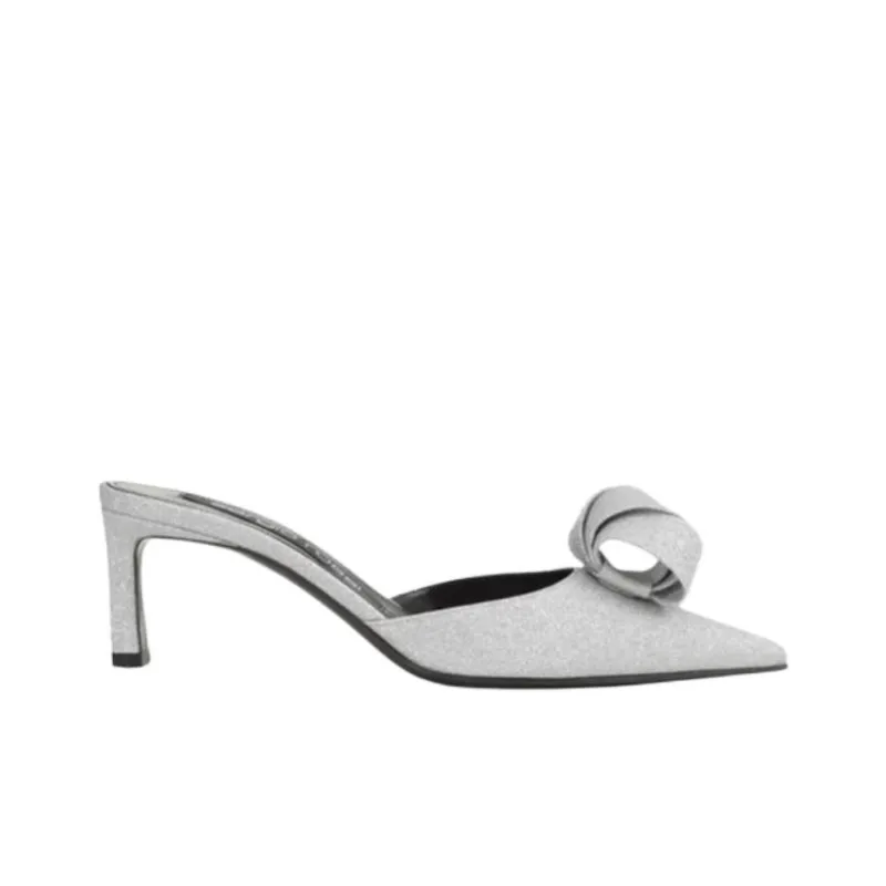 SERGIO ROSSI Sr Bigoudi Closed Toe Slippers 6cm Women's Silver-1