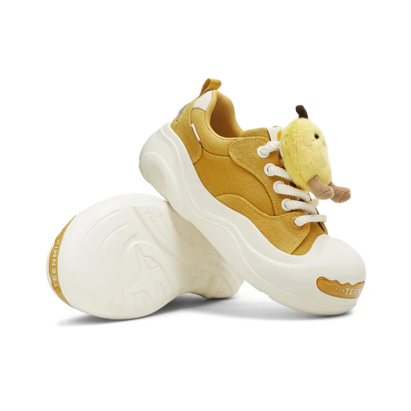 Teenmix Slip Resistant Cushioning With Impact Resistance Low Top Skateboard Shoes Women's White Yellow-3