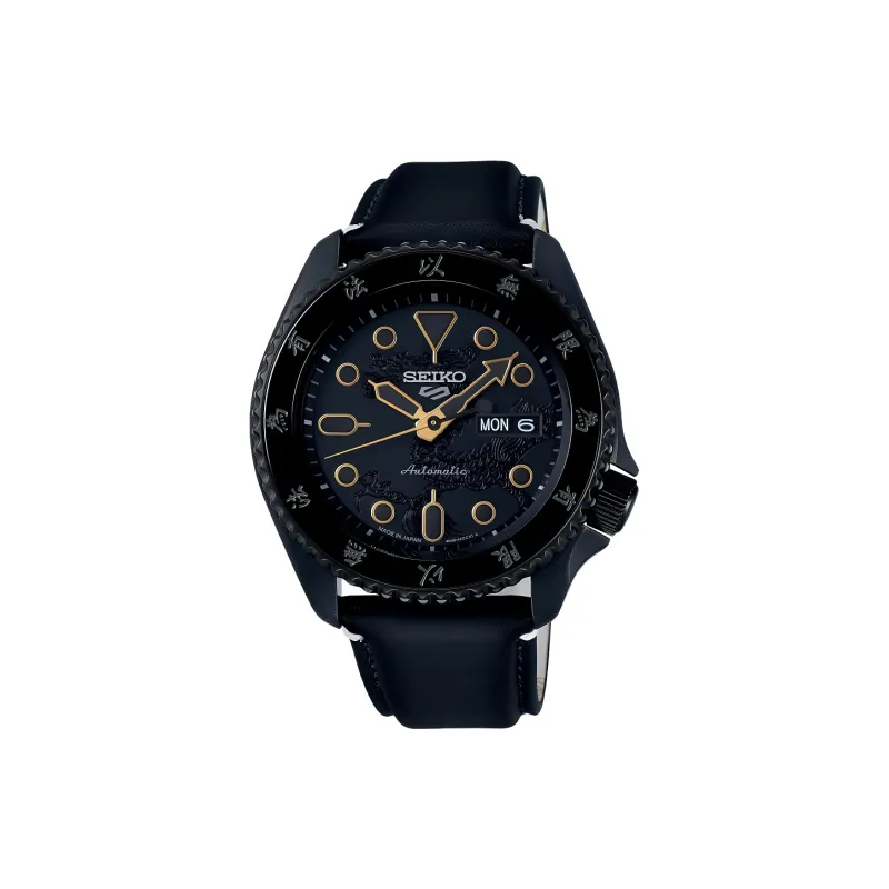 SEIKO 5 Sports Collection Automatic Mechanical Movement Cow Leather Nylon Strap Watch 42.5mm Men's Watches Black Dial-0
