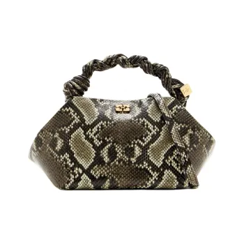 GANNI Leather One Shoulder Handbag Trumpets Women's Snakeskin Print Multicolor