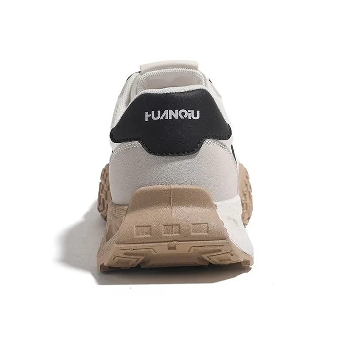 HUANQIU Abrasion Resistant Lightweight Height Increasing Low Top Casual Shoes Women's Beige Black-3