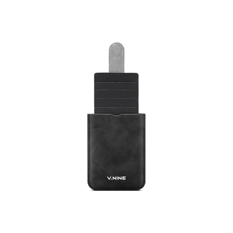 V.NINE Synthetic Leather Card Holder Men's Obsidian Black/Gray Blue/Light Brown-4