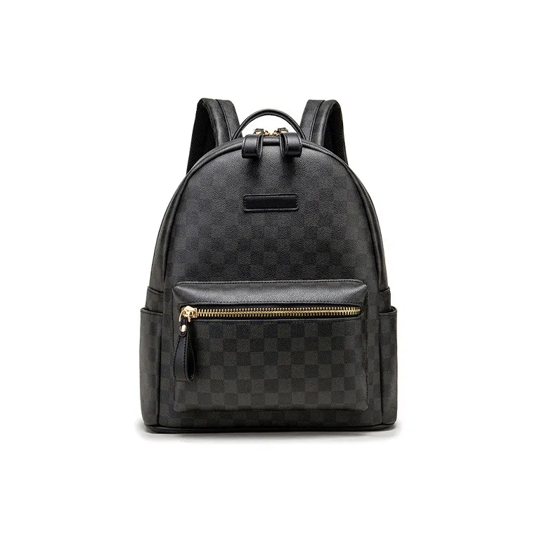 CARTELO PU With Polyester Backpack Unisex Black Plaid-0