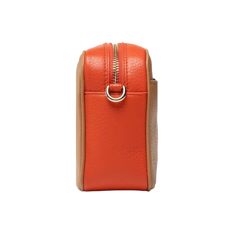 Furla Leather Camera Bag, Shoulder Bag Mini Women's Khaki & Orange-4