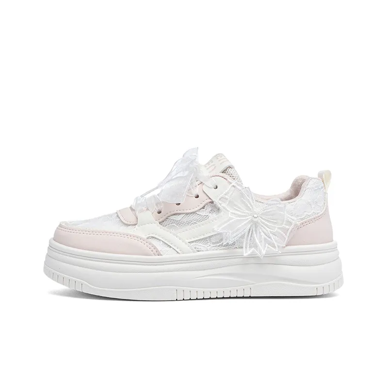 RENBEN Slip Resistant Shock Absorbers Low Top Skateboard Shoes Women's White Pink-0