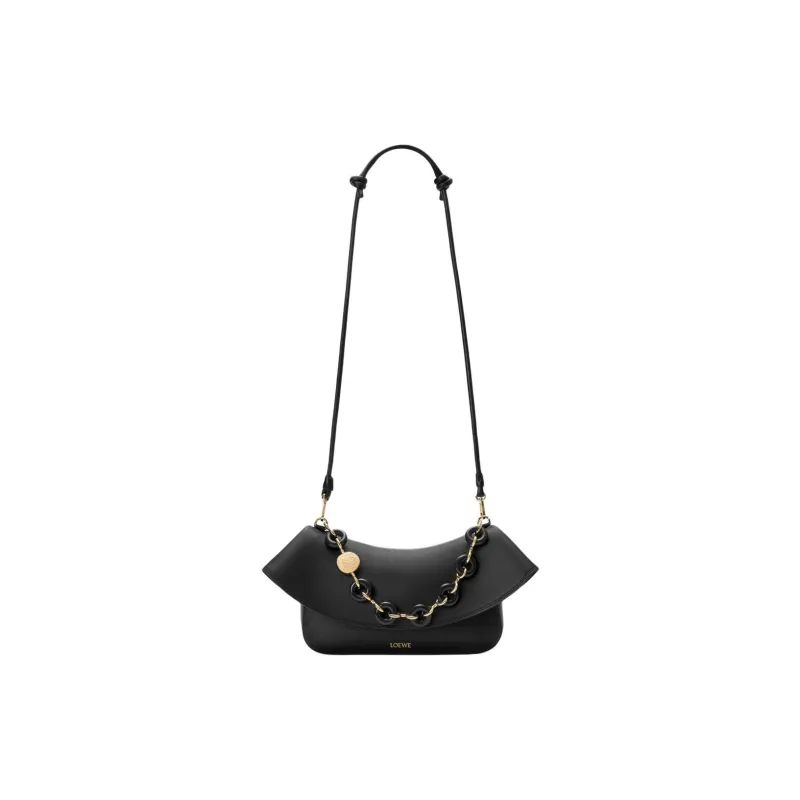 LOEWE Calfskin Crossbody One Shoulder Handbag Medium Size Women's Black-3