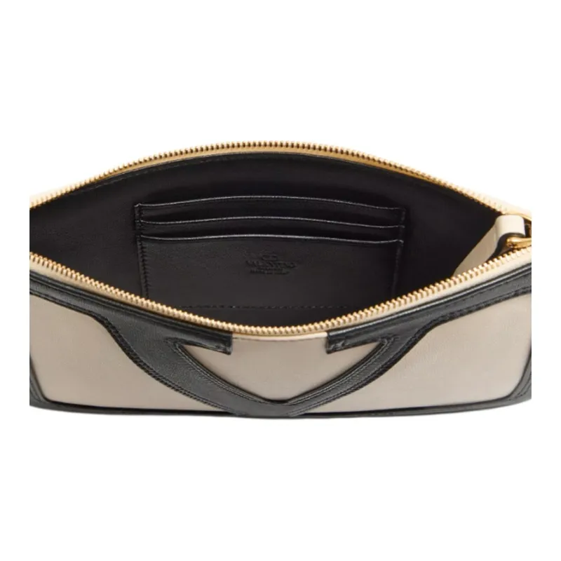 Valentino Leather Clutch Unisex Beige & Black-4