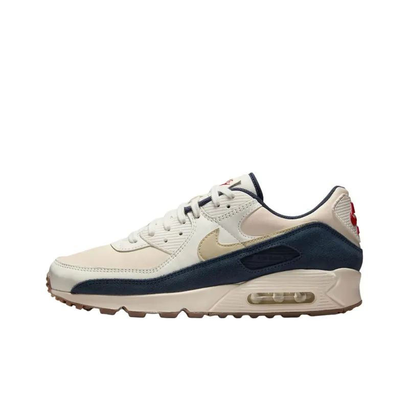 Nike Air Max 90 Anti Slip Wear Resistant Low Top Running Shoes Men's Beige Blue-0