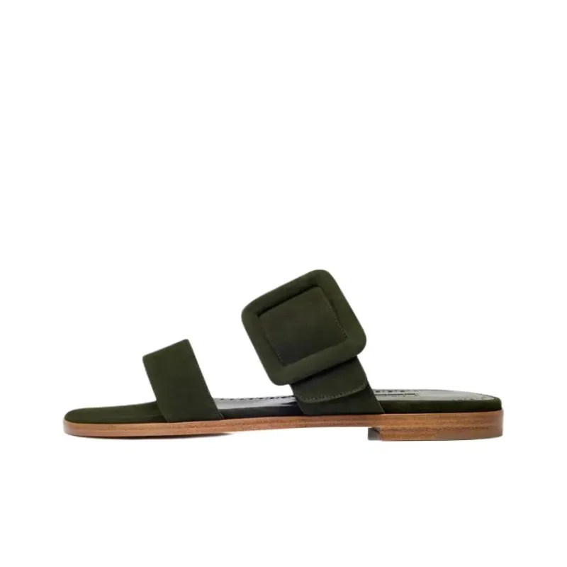 MANOLO BLAHNIK Slide Slippers Women's Dark Green-0