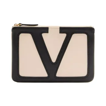 Valentino Leather Clutch Unisex Beige & Black