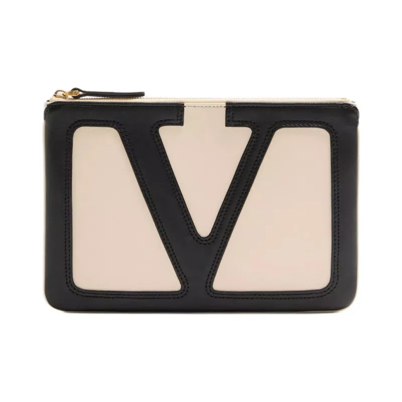 Valentino Leather Clutch Unisex Beige & Black-0