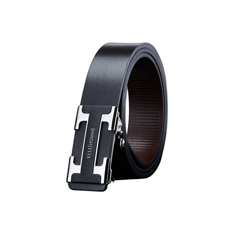 ELLE HOMME Cow Leather Students Belt Men's Silver Gold Width 3.5cm-4
