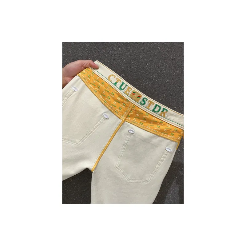 GUSHILANG Jeans Men Milk Khaki-7