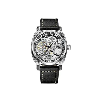 POLOMEISDO Wrist Watch Automatic Mechanical Movement Genuine Leather Strap 42mm White Dial Men's Watches