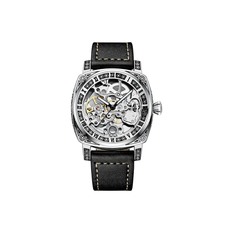 POLOMEISDO Wrist Watch Automatic Mechanical Movement Genuine Leather Strap 42mm White Dial Men's Watches-0