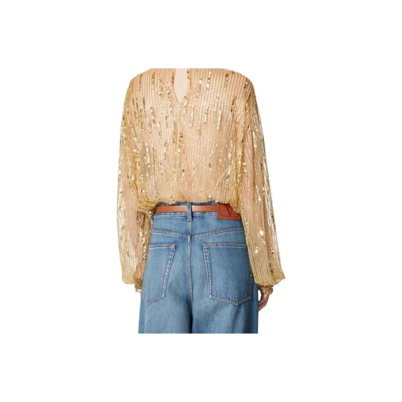 Valentino Tulle Illusione Sequin embroidered Blouse-4