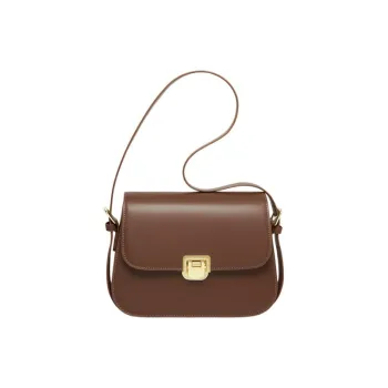 15 MINS Cow Leather Tofu Bag Small Square Bag Shoulder Bag Crossbody Bag Small Size Women's Coffee/Ecru