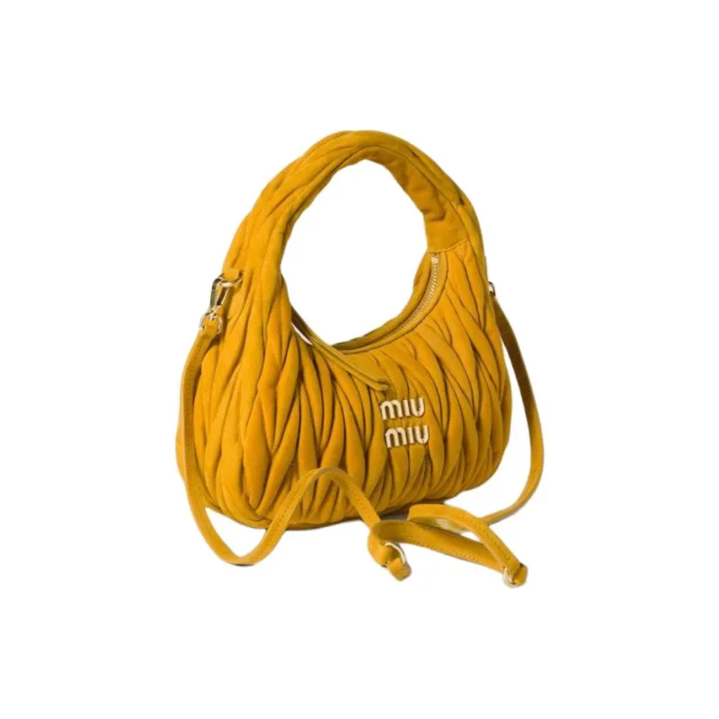 MIU MIU Wander Series Lambskin Hobo Bag, Shoulder Bag, Crossbody Bag, Handbag Trumpets Women's Yellow-1