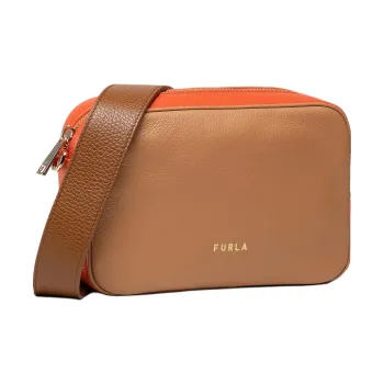 Furla Leather Camera Bag, Shoulder Bag Mini Women's Khaki & Orange
