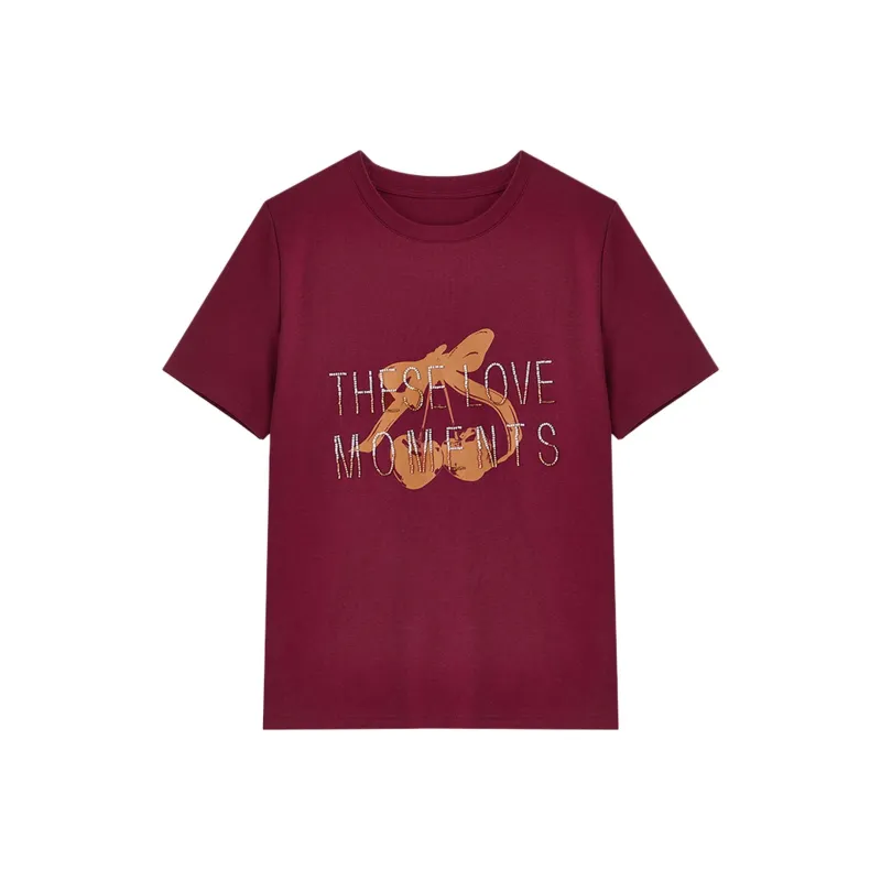 Qiushui Yiren T Shirts Women's Maroon-0