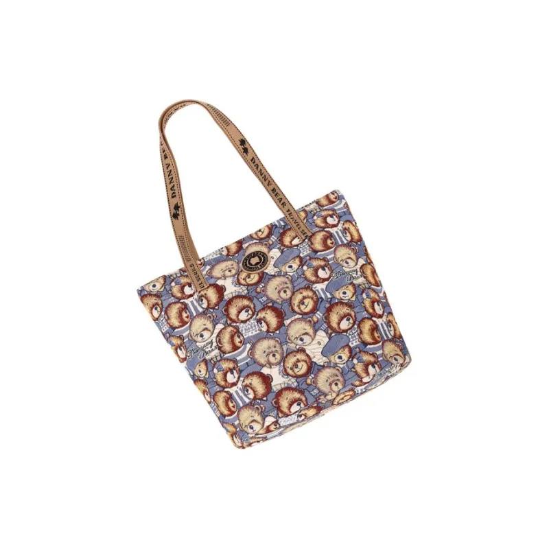 DANNYBEARJEANS Fabric Tote Bag, Shopping Bag, Shoulder Bag Women's Vintage Bear Blue-1