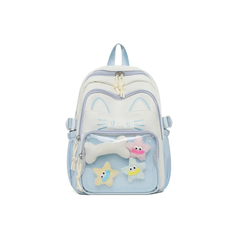 Meow In The Grass Nylon Backpack Regular Women's Blue/Khaki/Red/Pink/Black-0