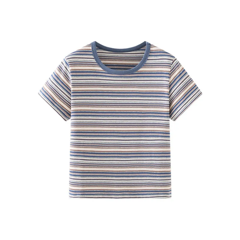 ZAO FU NIAO T Shirts Women's Blue Stripes-0
