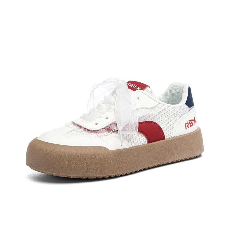 RENBEN Anti Slip Wear Resistant Low Top Skateboard Shoes Women's Beige Red Blue-1