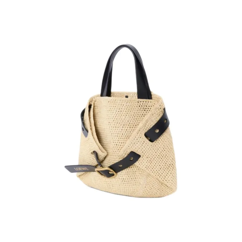 LOEWE Raffia Tote Bag, Shopping Bag, Shoulder Bag, Crossbody Bag, Handbag Mini Women's Beige & Black-2