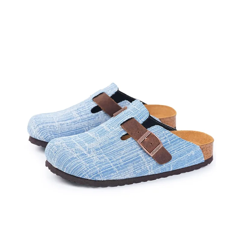 Khadgar EVA Cork Sole Quiet Abrasion Resistant Slip Resistant Closed Toe Slippers Women's Light Blue Dark Brown-2