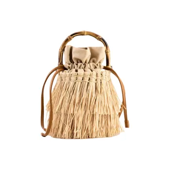 SIMON MILLER Raffia Bucket Bag, One Shoulder Handbag Women's Light Beige