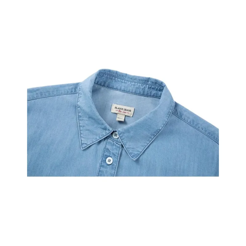 E.land Short Sleeved Dresses Women's Light Denim-2