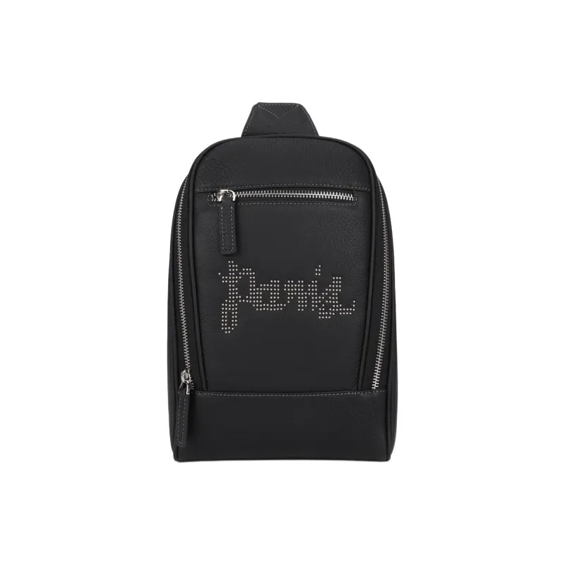 ELLE HOMME Cowhide Leather Textile Shoulder Bag Crossbody Bag Sling Bags Men's Black-0