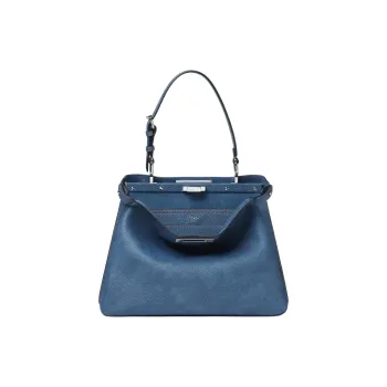 FENDI Peekaboo Leather Handbag Medium Size Women's Blue