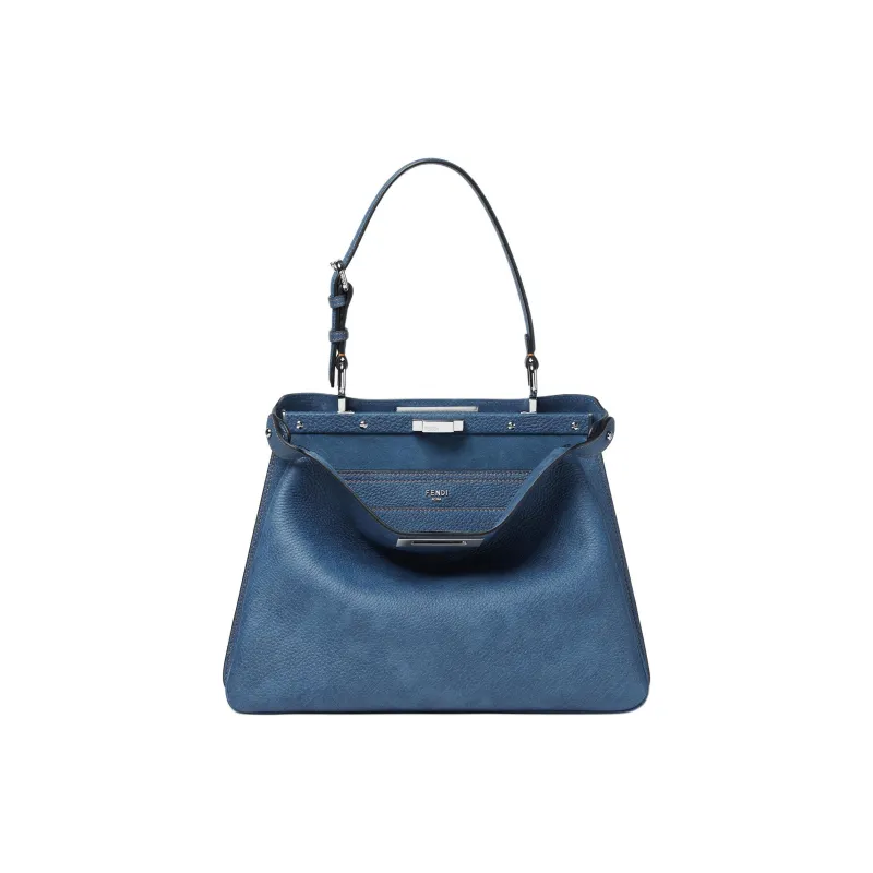 FENDI Peekaboo Leather Handbag Medium Size Women's Blue-0